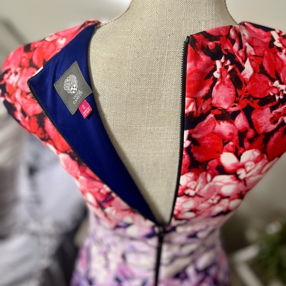 Vince Camuto Stunning Silhouette Vibrant Watercolor Bouquet Cap Sleeve Size 0 - Picture 2 of 13